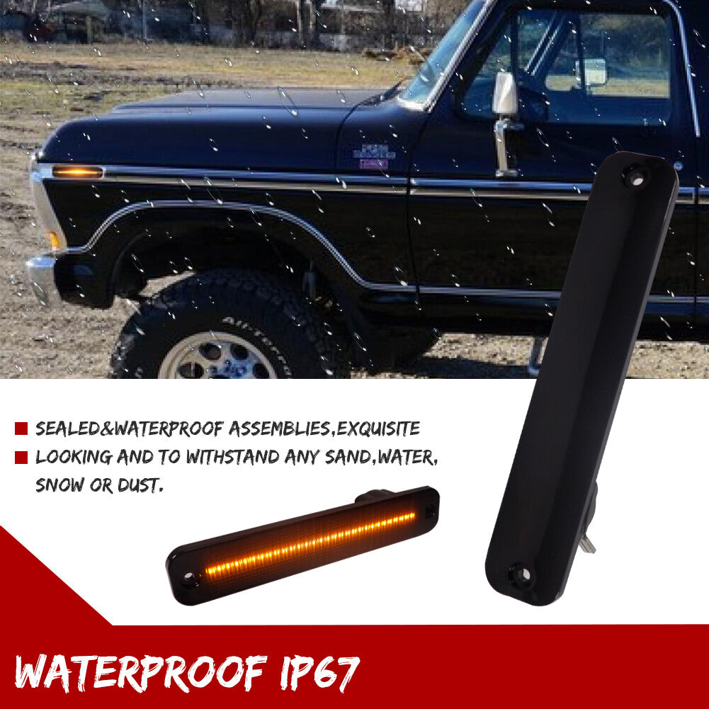 L+R Smoked Lens LED Amber Front Marker Lights for 73-79 for Ford F-Series Trucks
