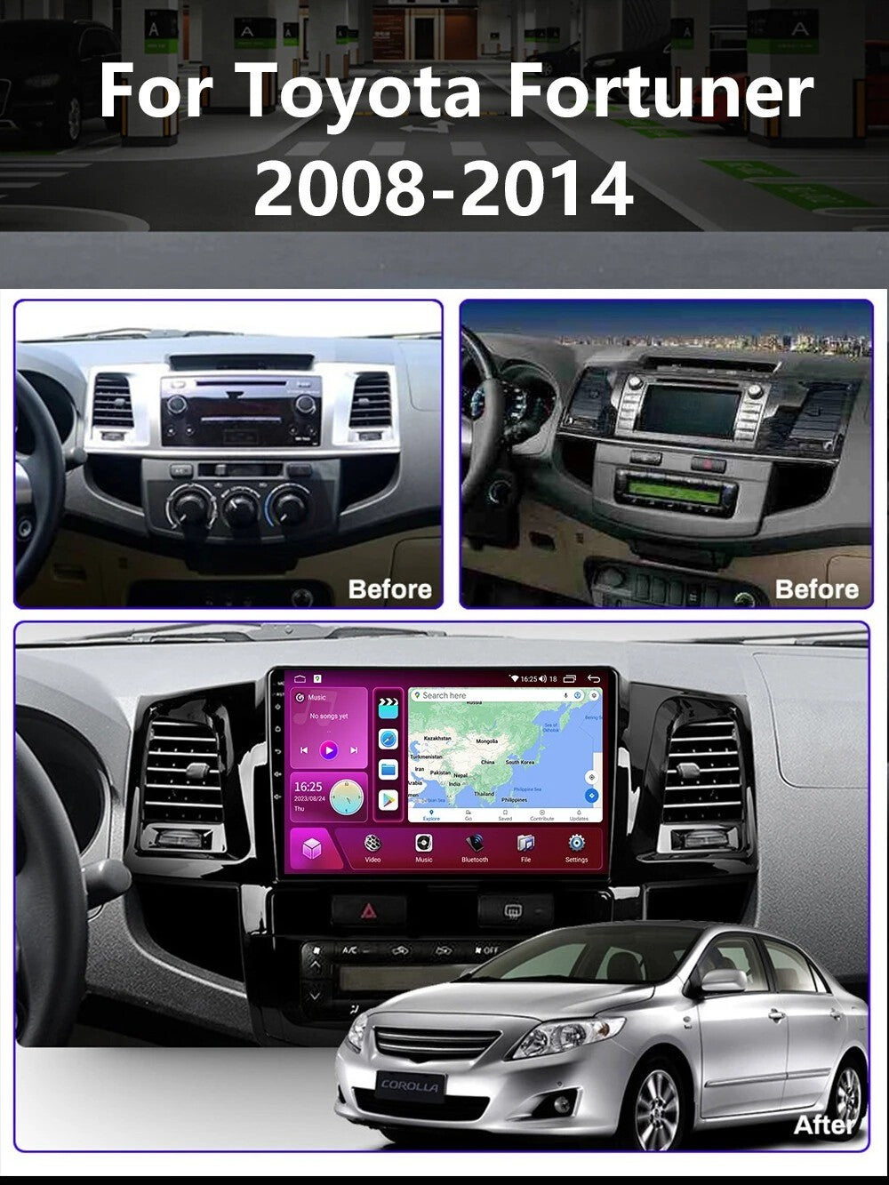 for Toyota Fortuner Hilux 2008-2014 Carplay Car Radio Multimedia GPS Navi Screen