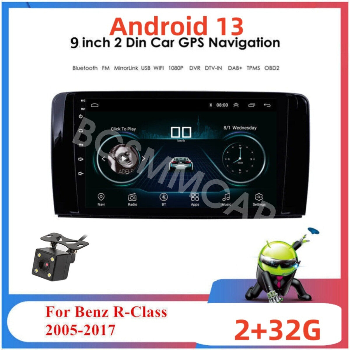 9'' Android 13 Car Stereo Radio Fit for Mercedes-Benz R-Class W251 2005-2017 Cam