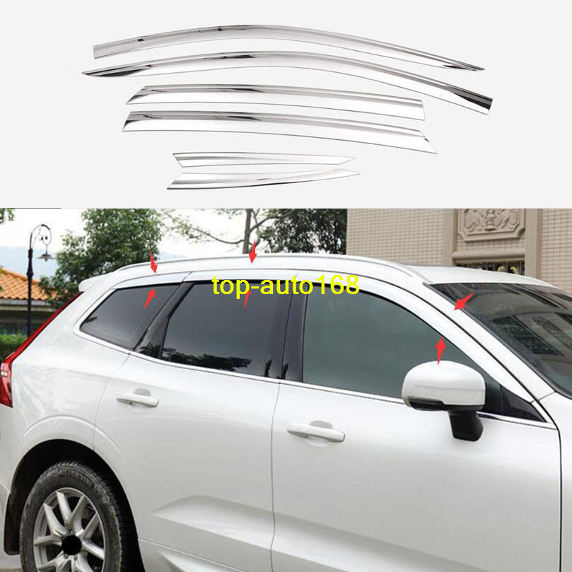 for Volvo XC60 2018-2024 Chrome Window Wind Visors Sun Rain Guard Vent Deflector