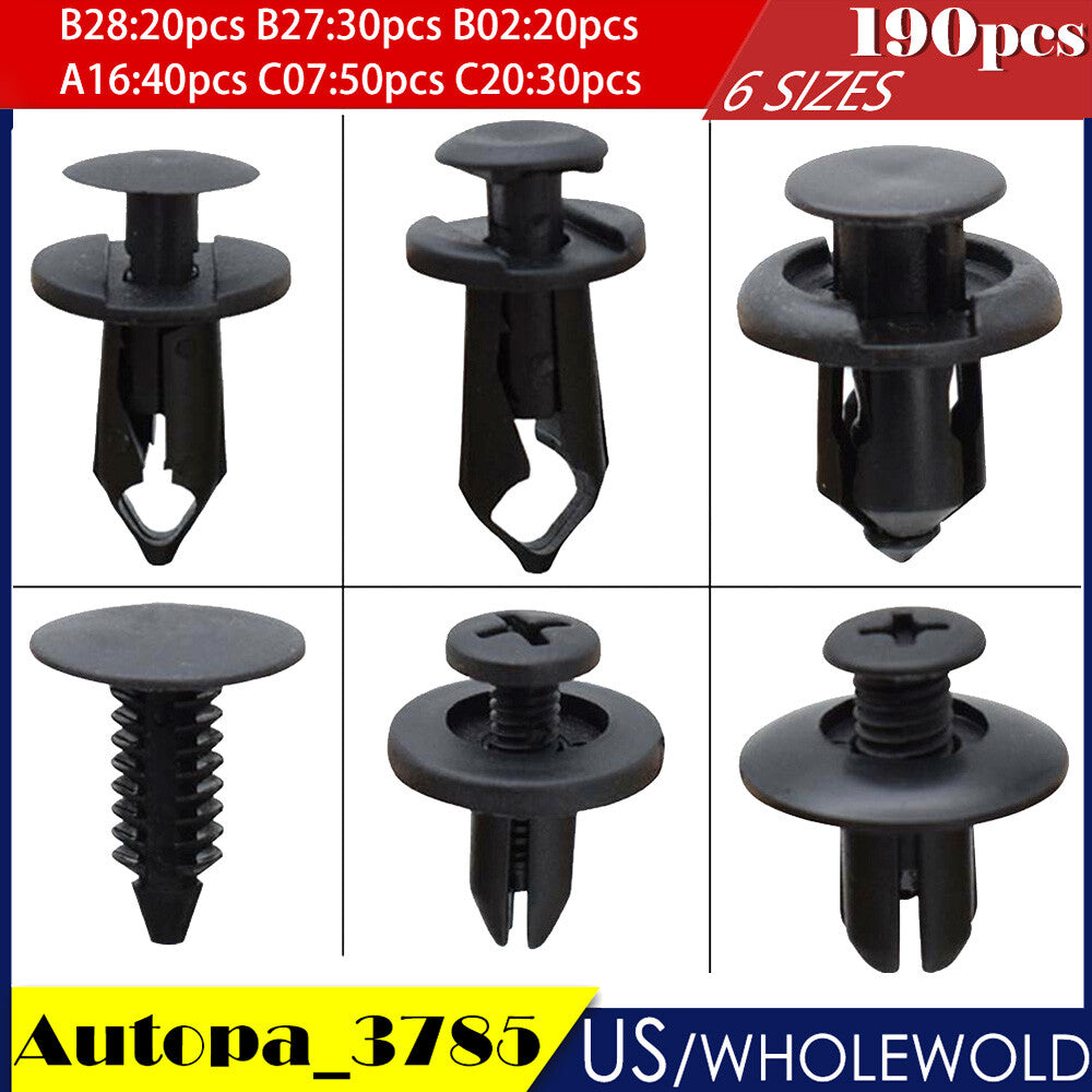 190pcs Car Fastener Push Pin Rivet Trim Clips Bumper Auto Fender Panel Retainer