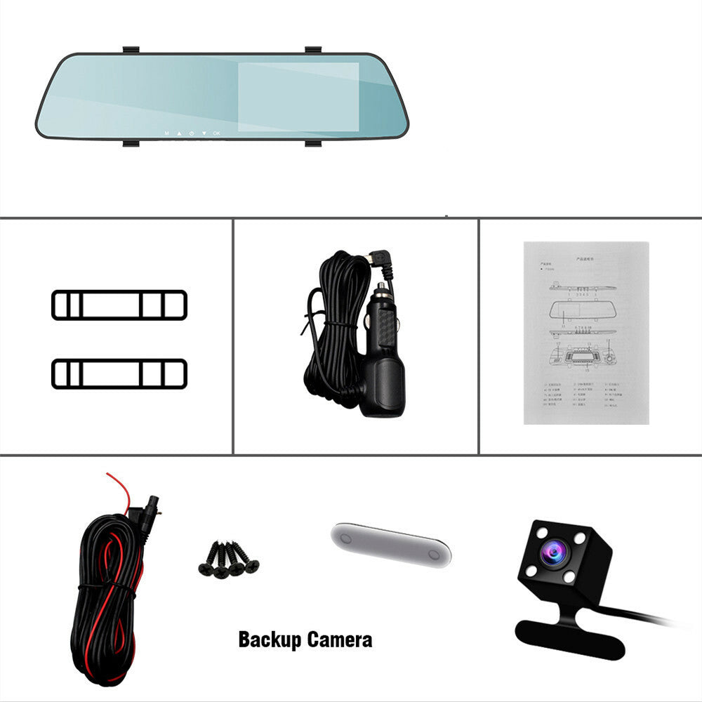 Dash Cam DVR Recorder Car 5.5 Inch Dual Lens Recorder Mirror Dual Lens Rearview