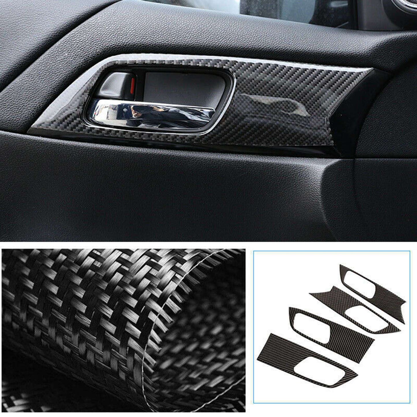 for Honda Accord 2013-17 Real Carbon Fiber Interior Door Handle Cover Trim Kit