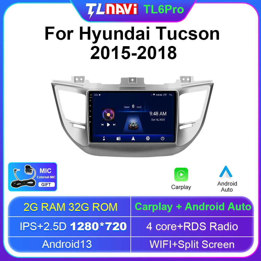 for Hyundai for Tucson 2015-2018 Android Auto CarPlay Car Radio Stereo GPS Screen BT