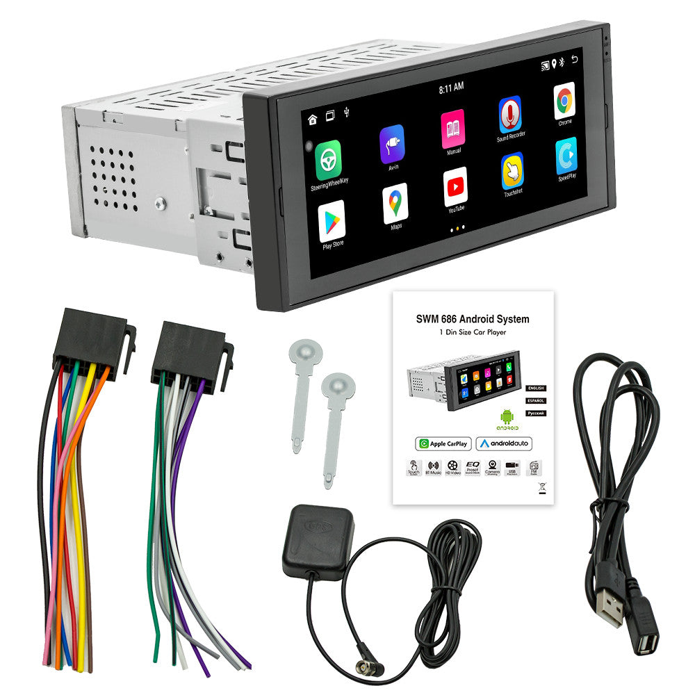 1Din 6.86in Car Stereo Radio MP5 For Apple CarPlay Android Auto BT GPS Navi WiFi
