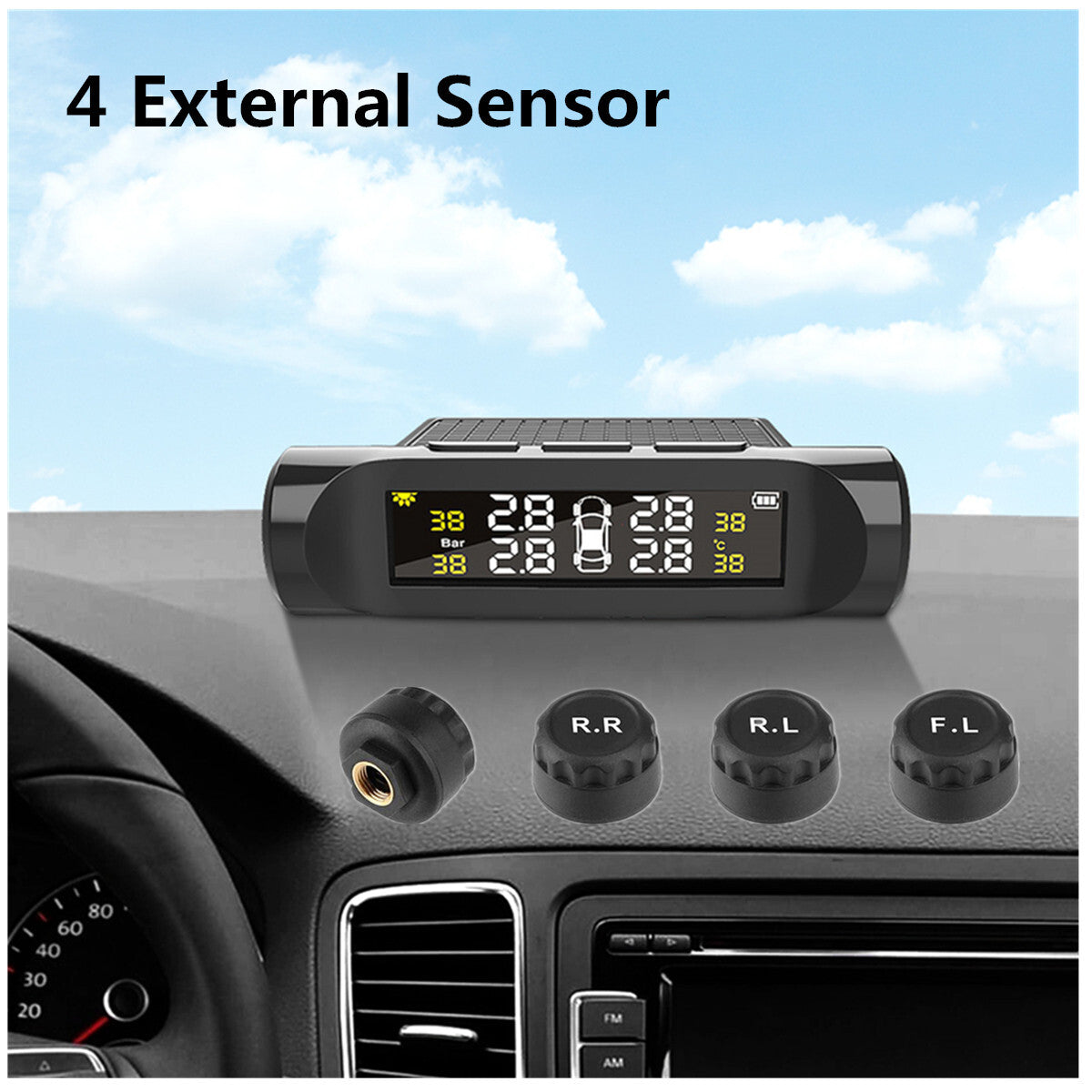 LCD Display TPMS Car Tire Pressure Monitoring System Wireless 4pcs Sensors