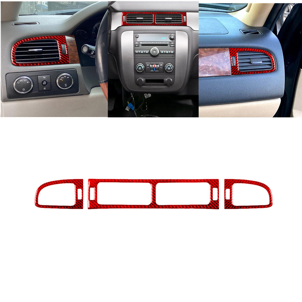 3X Red Carbon Fiber Center Air Vent Cover Trim For Silverado/tahoe/ for sierra 07-14