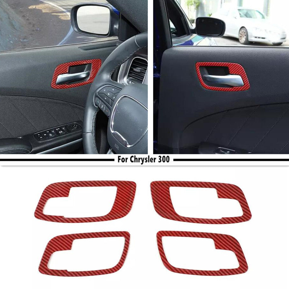 For 11-23 for Chrysler 300/ for Dodge Charger Red Carbon Inner Door Handle Bowl Trim 4PCS
