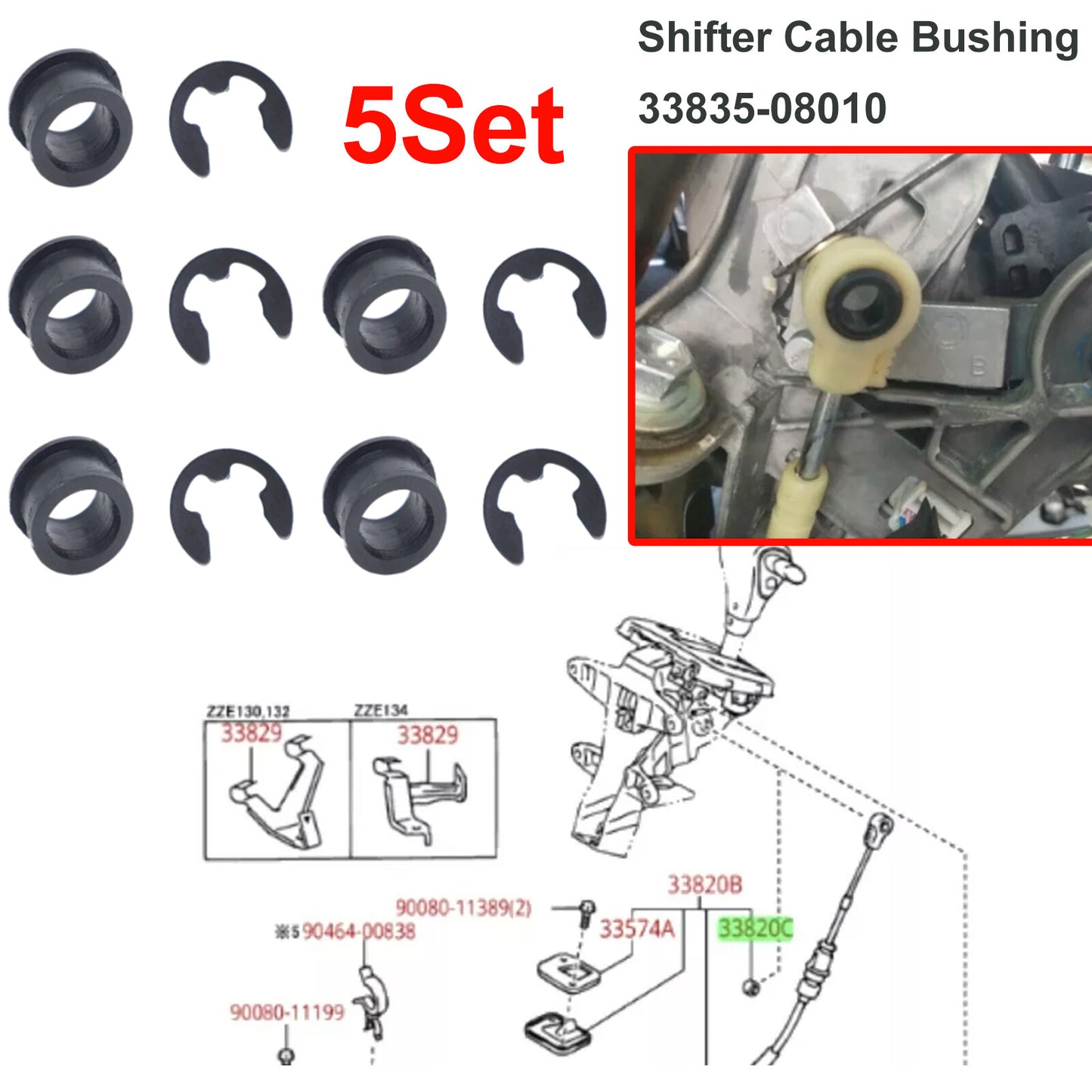 5 set for Toyota for Corolla 2003-2008 Shifter Cable Bushing 33835-08010