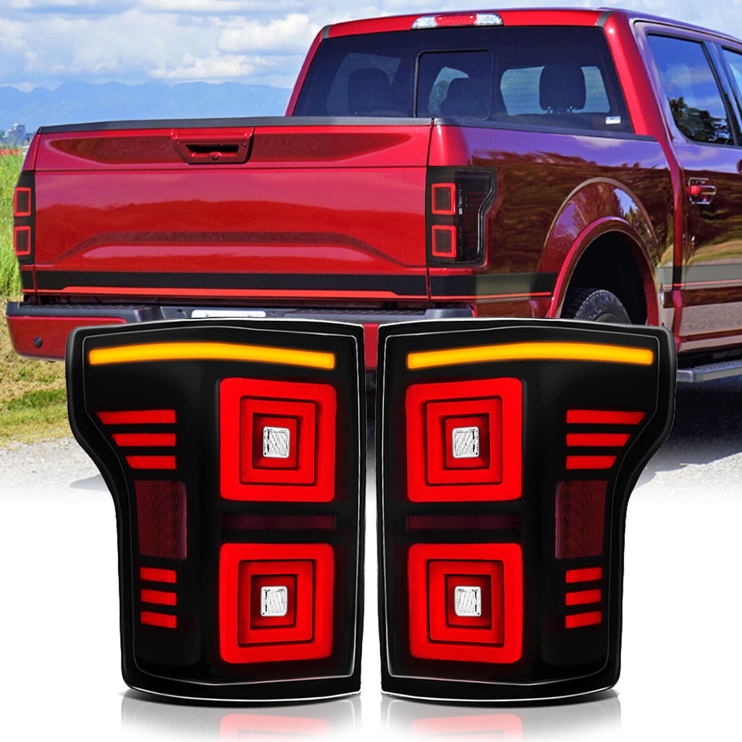 Pair Smoke LED Tail Lights Sequential Turn Signal Lamps for Ford F-150 2015-2020
