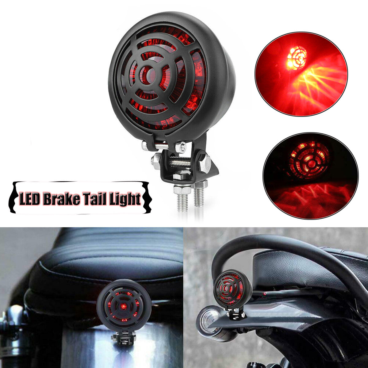 Black LED rear stop brake taillight for Harley Bobber Cafe Racer ATV