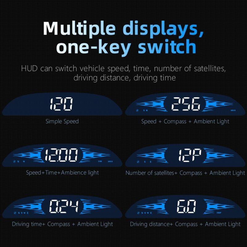 Car HUD GPS Measurement Head-Up Display Speedometer High Definition Reflective Speed Compass