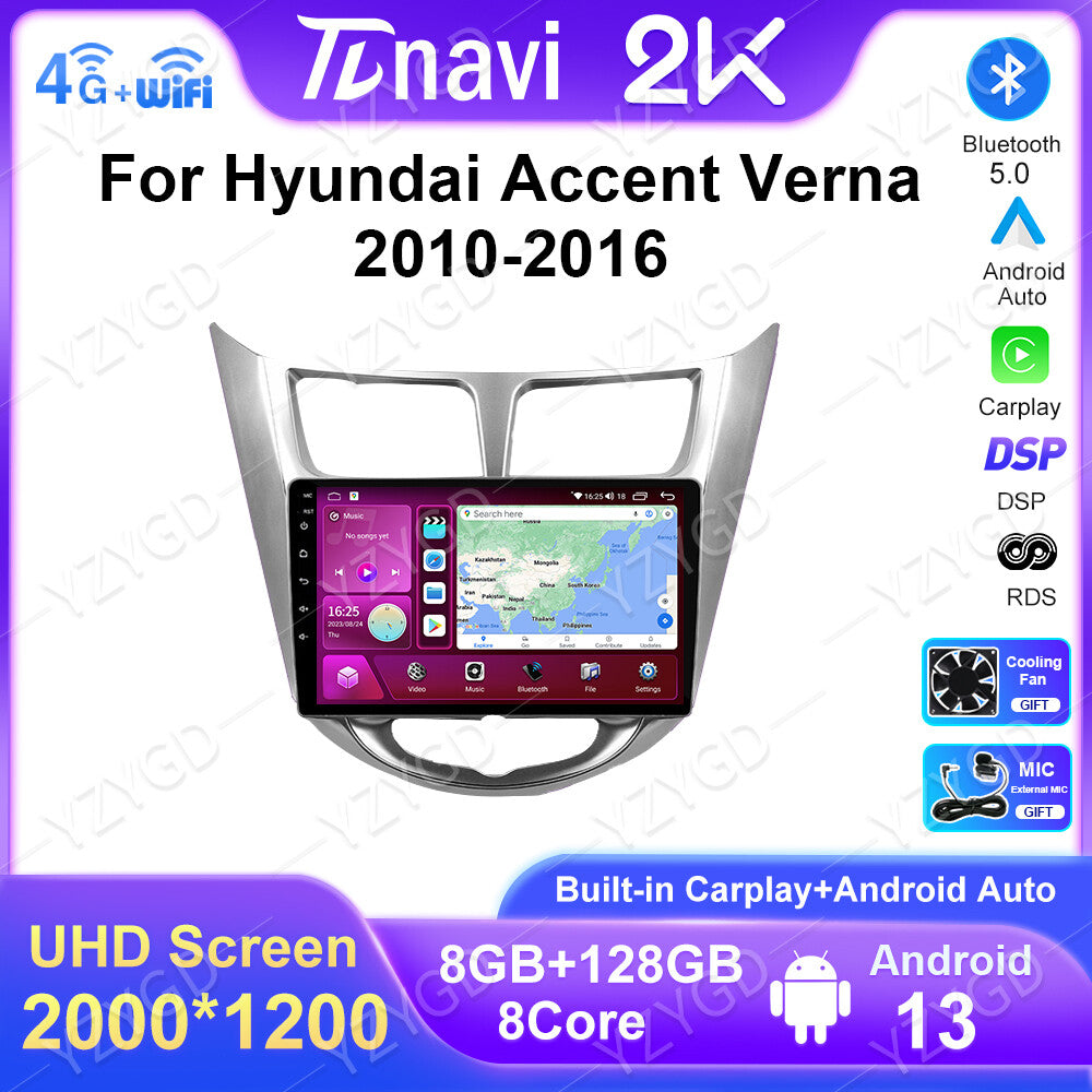 for Hyundai Solaris Accent Verna Android Car Radio CarPlay GPS Player Screen DSP
