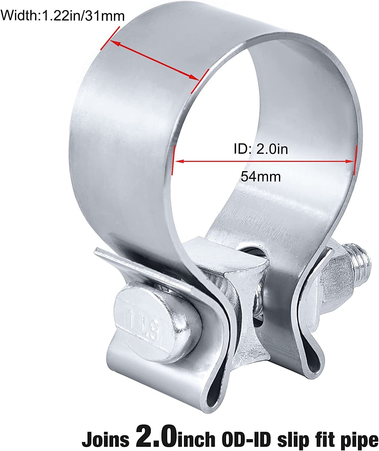 2.0-inch exhaust clips, narrow band muffler clips, stainless steel