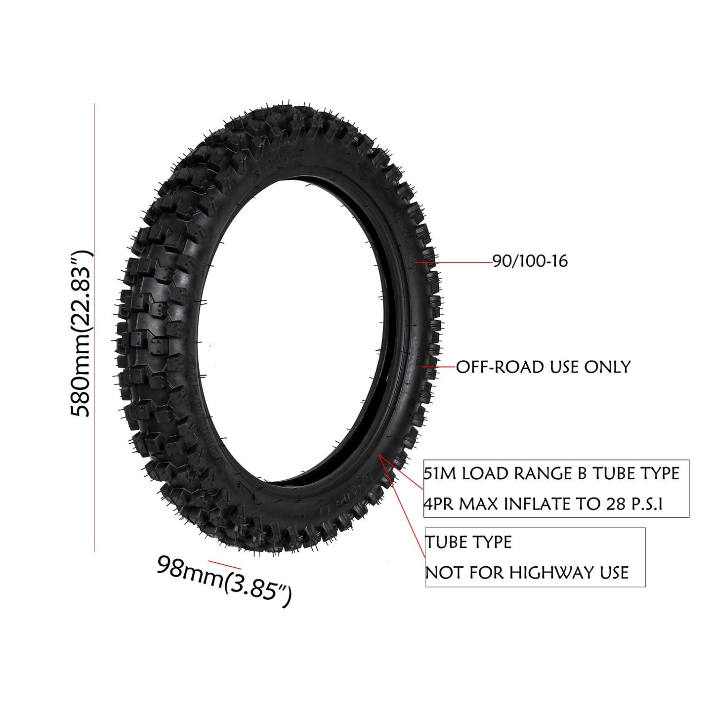 Front and rear 70/100-19 and 90/100-16 tires + tubing suitable for Honda CRF125, CRF150, and CR85 Pit bicycles.