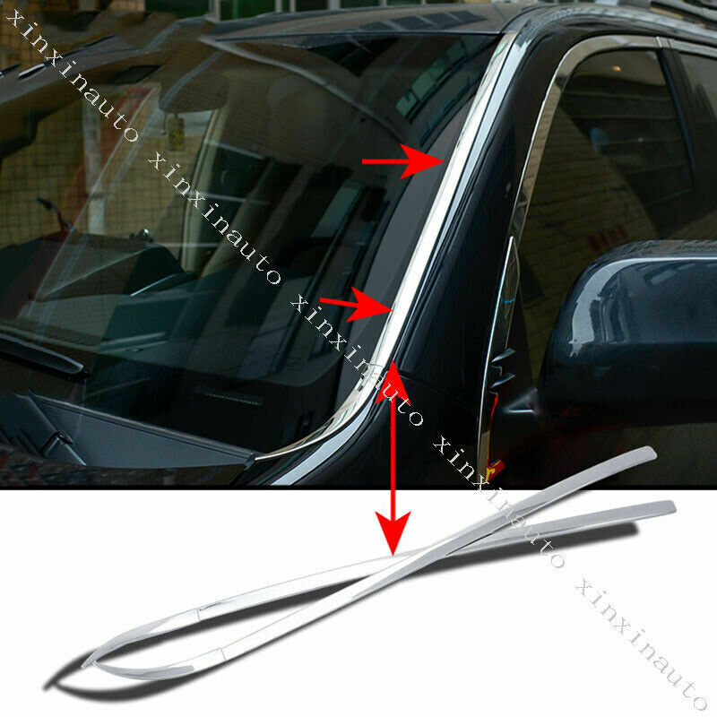 for Toyota Prado FJ150 10-21 Chrome Steel Front Windshield Molding Strip Trim 2x