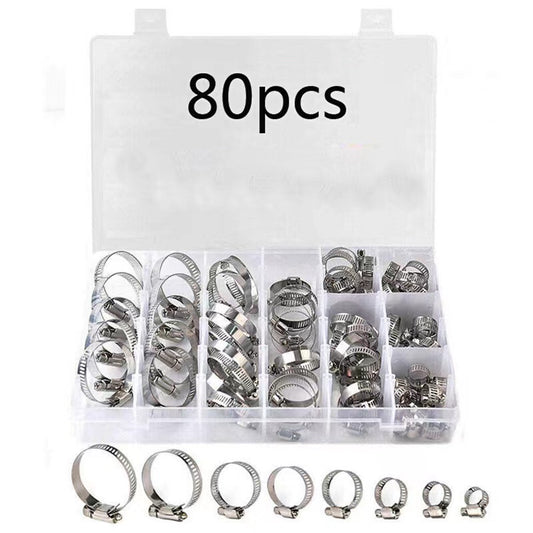 80Pcs Stainless Steel Car Oil Hose Clamp Kit Assorted Pipe Hoop Tube Collars Set