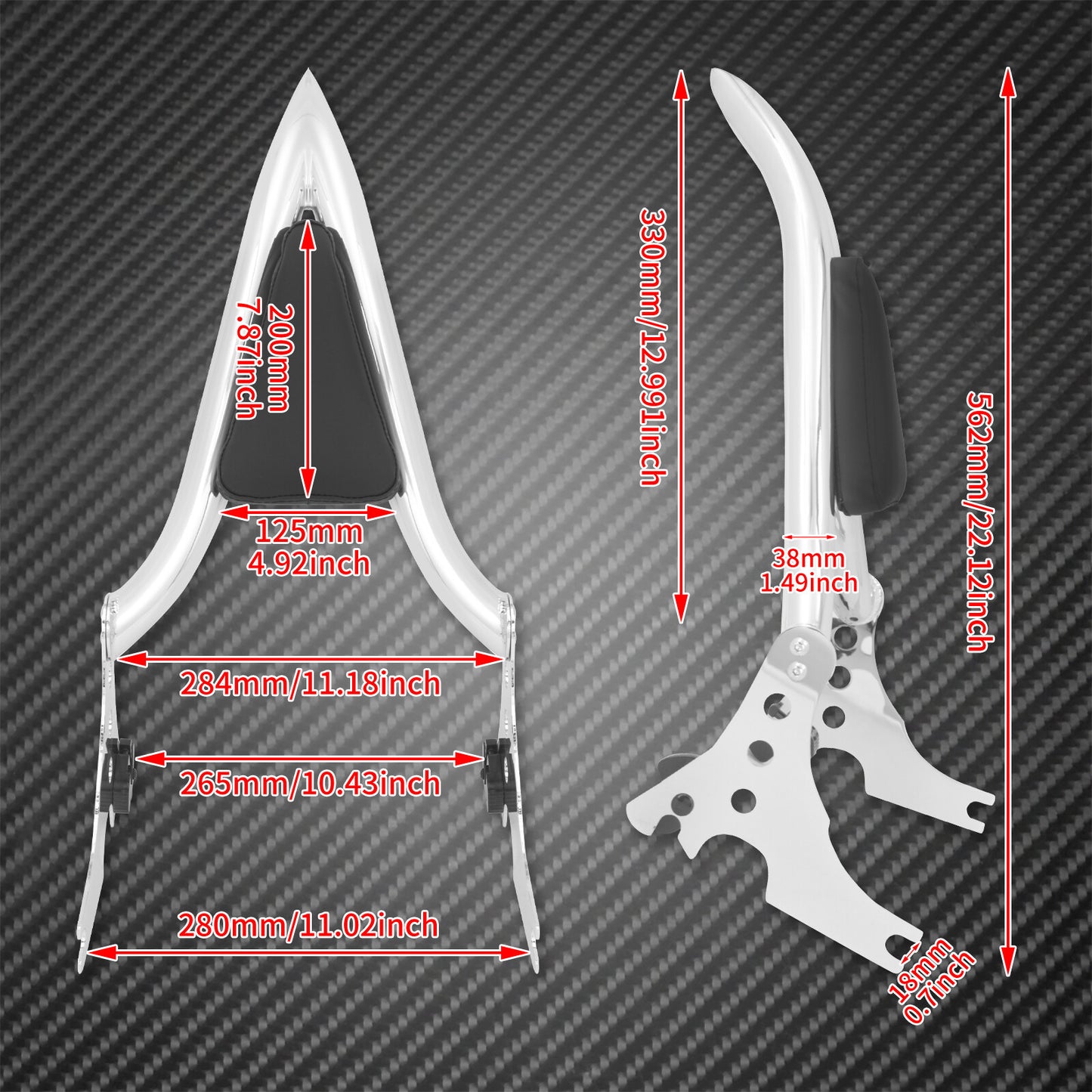 Chrome Detachable Passenger Rear Backrest Sissy Bar Fit for Harley XL 883 04-22