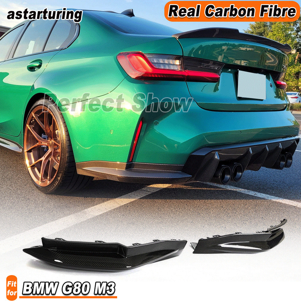 for BMW 3Series G80 M3 REAL Carbon Fiber Rear Bumer Splitter Diffuser Side Flaps