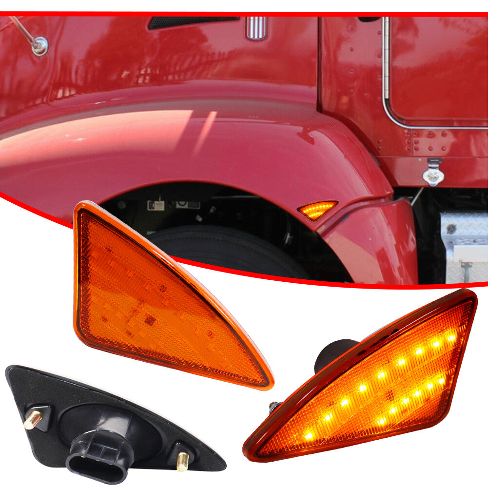 Plug and play amber lens cab-side marking turn signal light for Kenworth 2008 - 2021