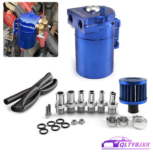 Car Oil Catch Can Kit Reservoir Tank 300ml w/Breather Filter3/8 Fule Line Blue
