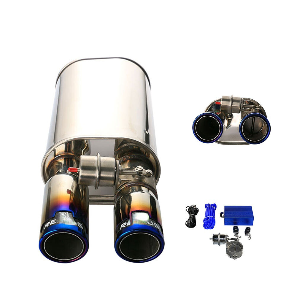 2.5 ID 3 OD Adjust Sound Muffler W/ Exhaust Valve 8.56  Dual Tips Blue Tip