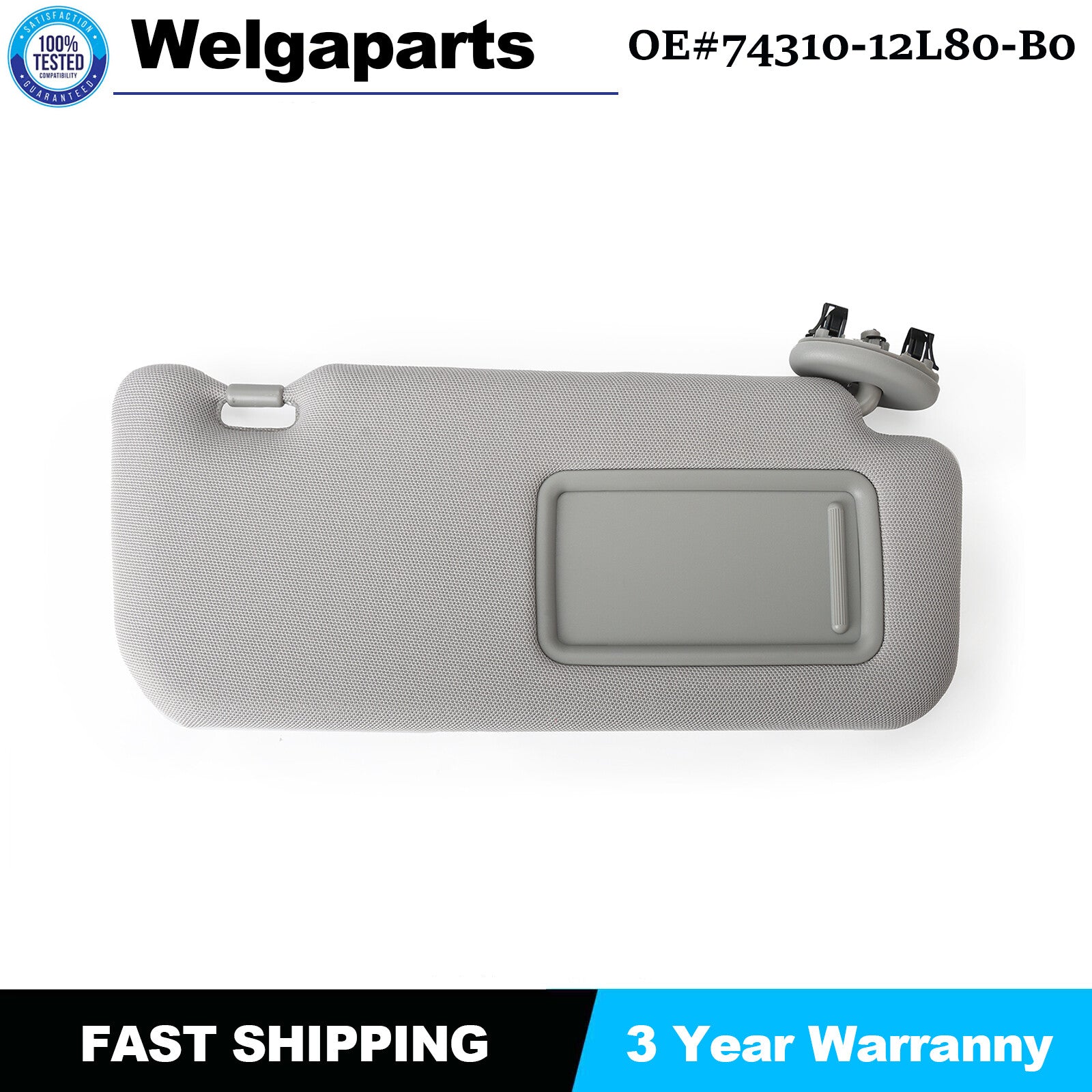 1x Gray Sun Visor Right Side With Mirror 74310-12L80-B0 For 09-13 for Toyota for Corolla