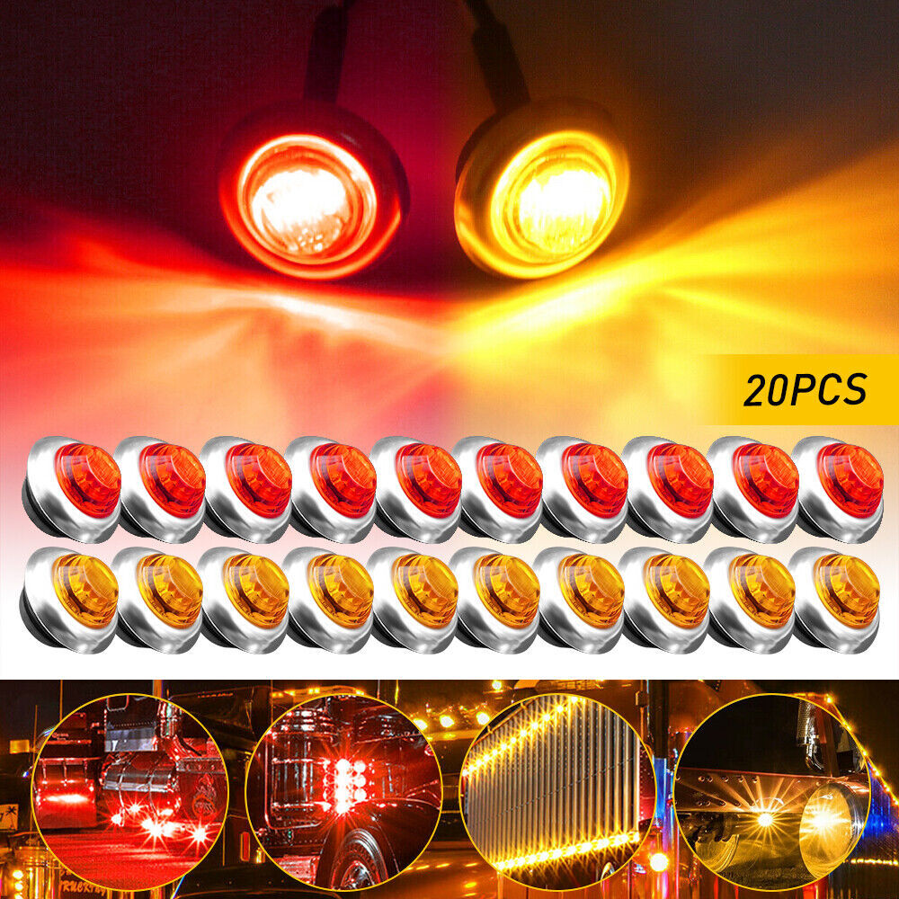 20X 3/4 12V Marker LIGHTS LED Bullet Amber Red Truck Trailer RV Round Side Lamp