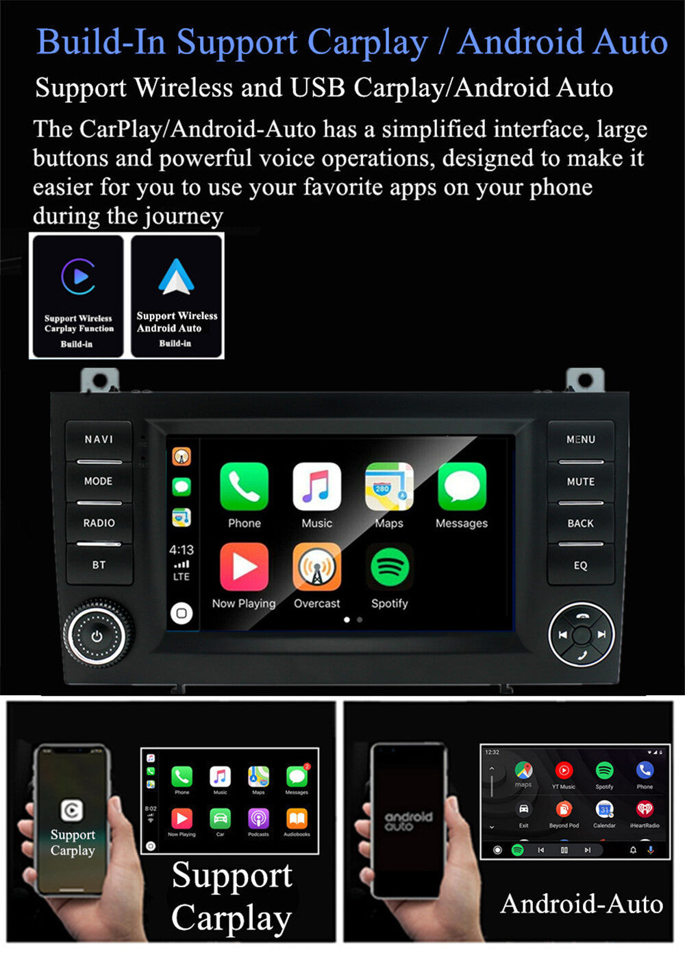 7 Android 13.0 Stereo Radio GPS Wifi for Mercedes-Benz SLK-Class R171 2004-2010