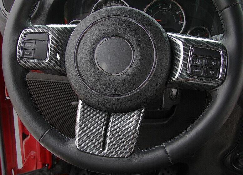 For 2011-2017 for Jeep for Wrangler JK Carbon Fiber Steering Wheel Decor Cover Trim 3PCS