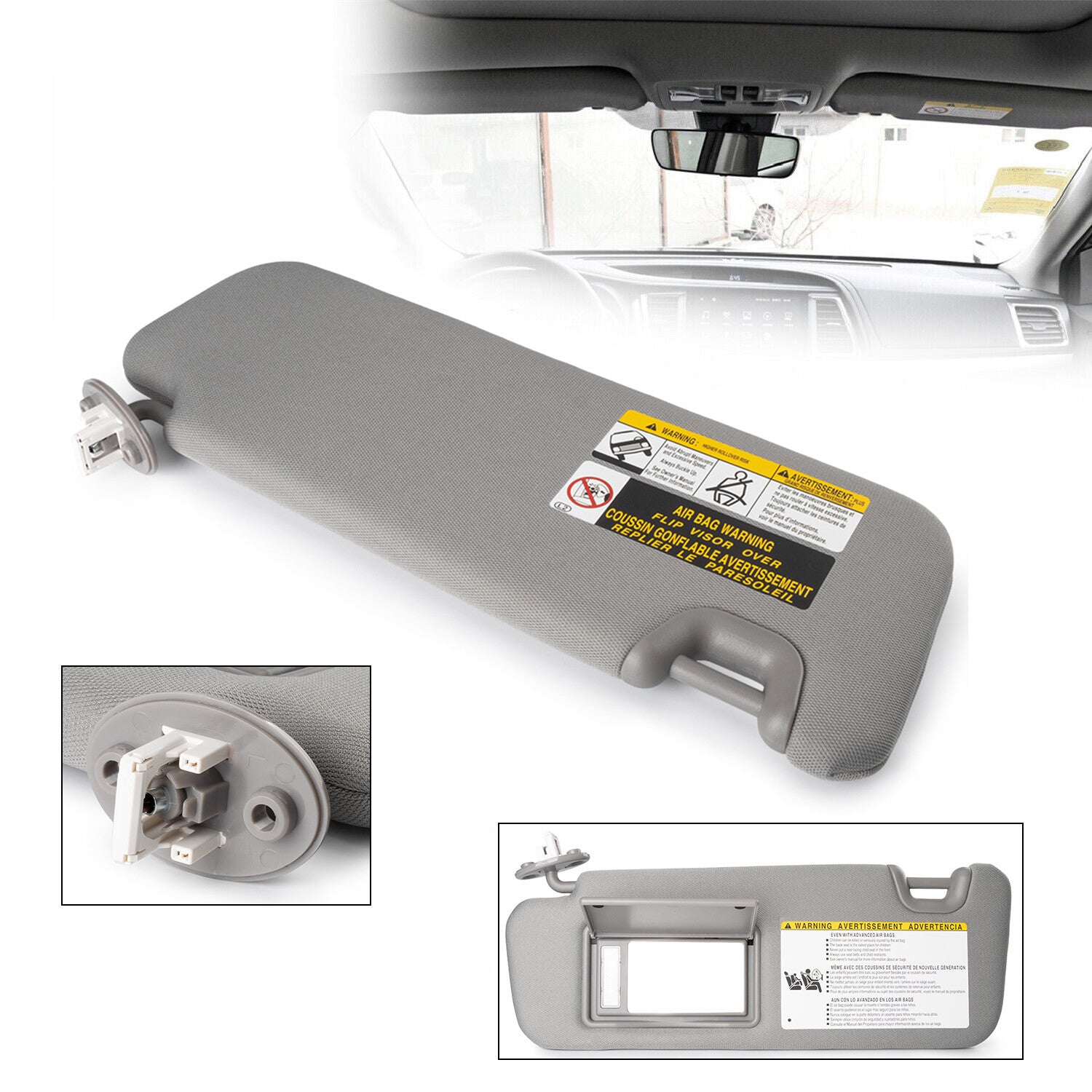 LH gray sun visor with vanity light on the left side, suitable for Toyota Highlander 14-19