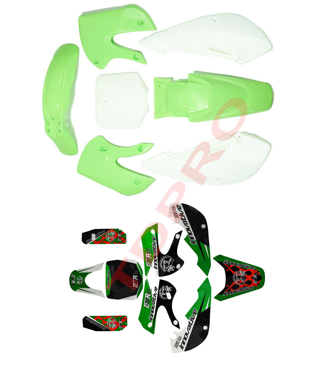 Plastic aerodynamic mudguards + graphic grooves for Kawasaki KLX110, DRZ110, KX65, RM65