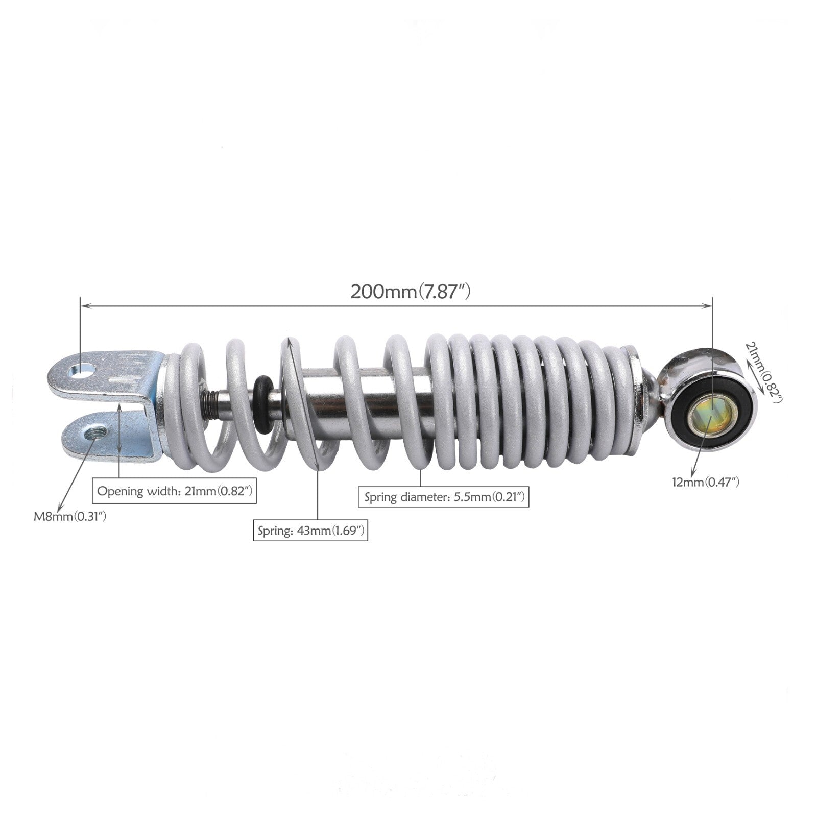 Rear shock absorber 200 mm 250 lb suitable for four-wheel off-road vehicles, Dirt Pit Trail bikes, scooters, and all-terrain vehicles.