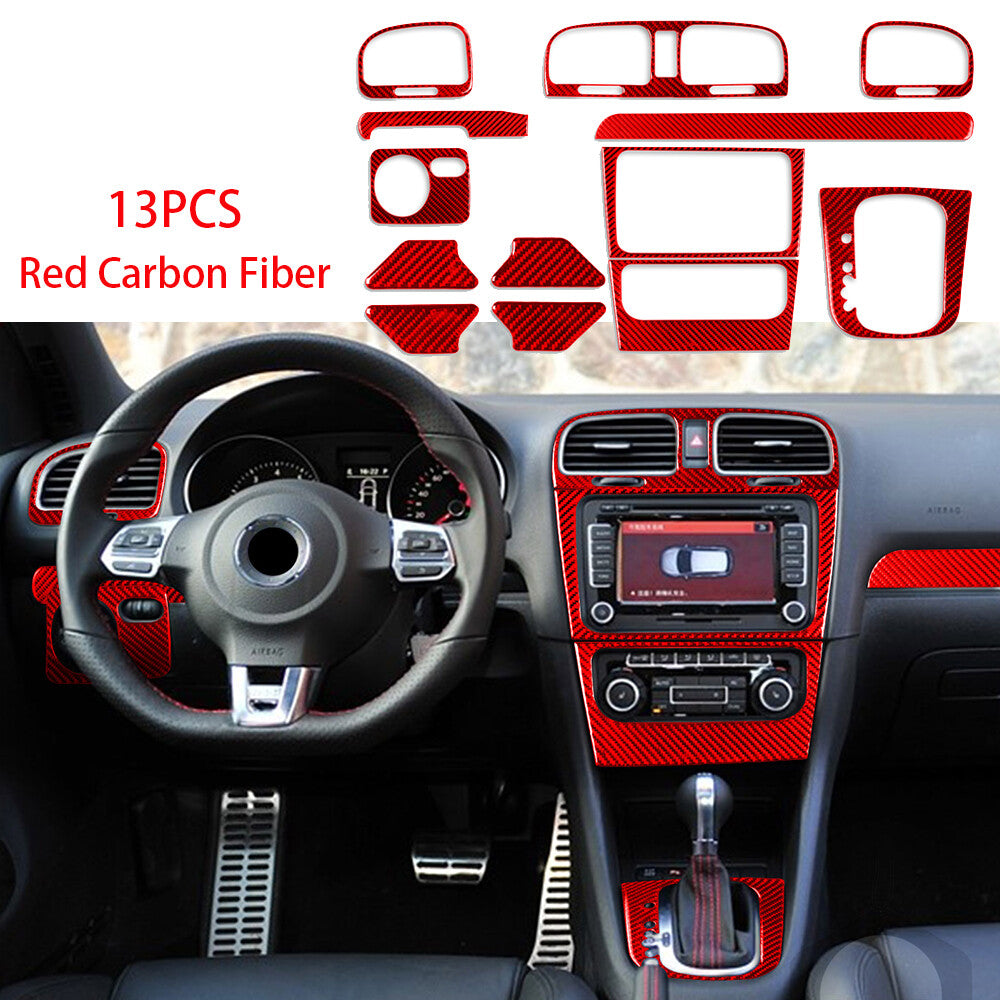 13¡ÁRed Carbon Fiber Dashboar Interior Set Kit Trim for VW for Golf 6 MK6 GTI 2008-12