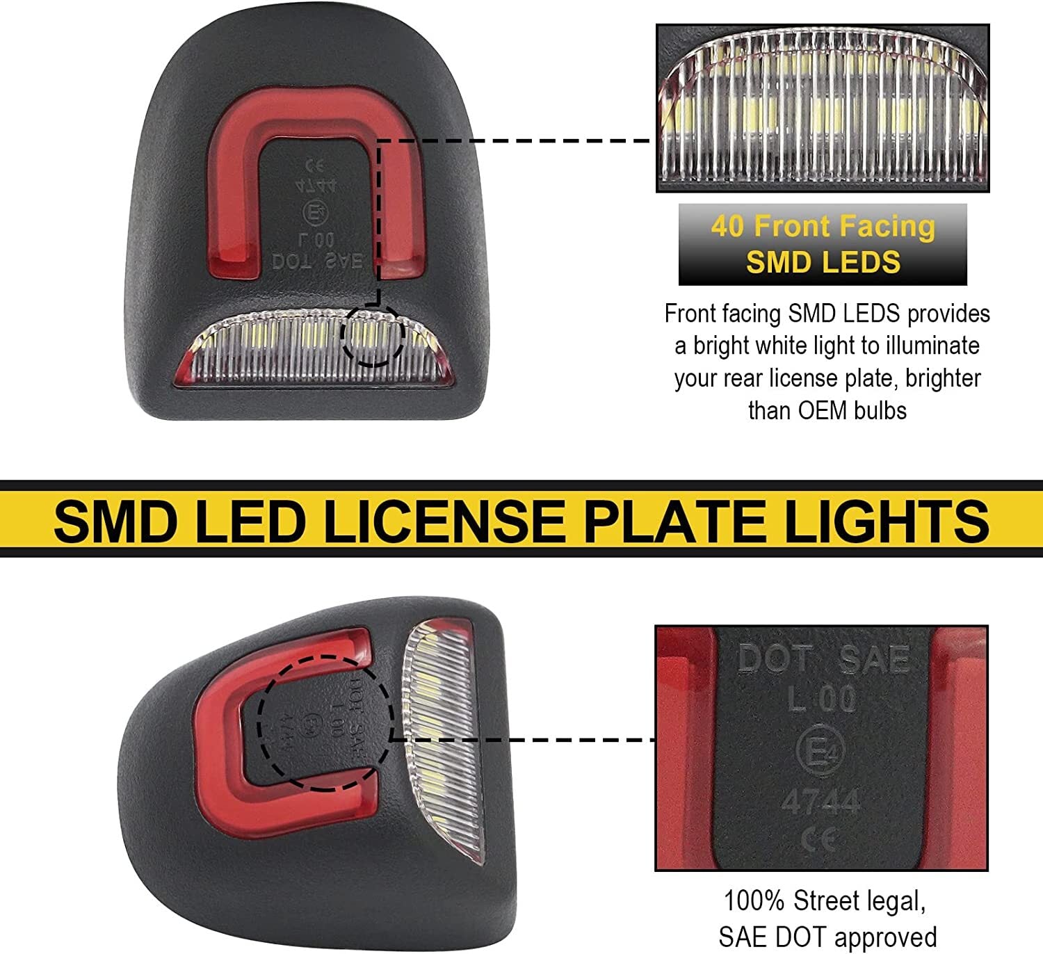 Red Tube LED White License Plate Lights for Chevy Silverado for GMC for Sierra 1500 2500