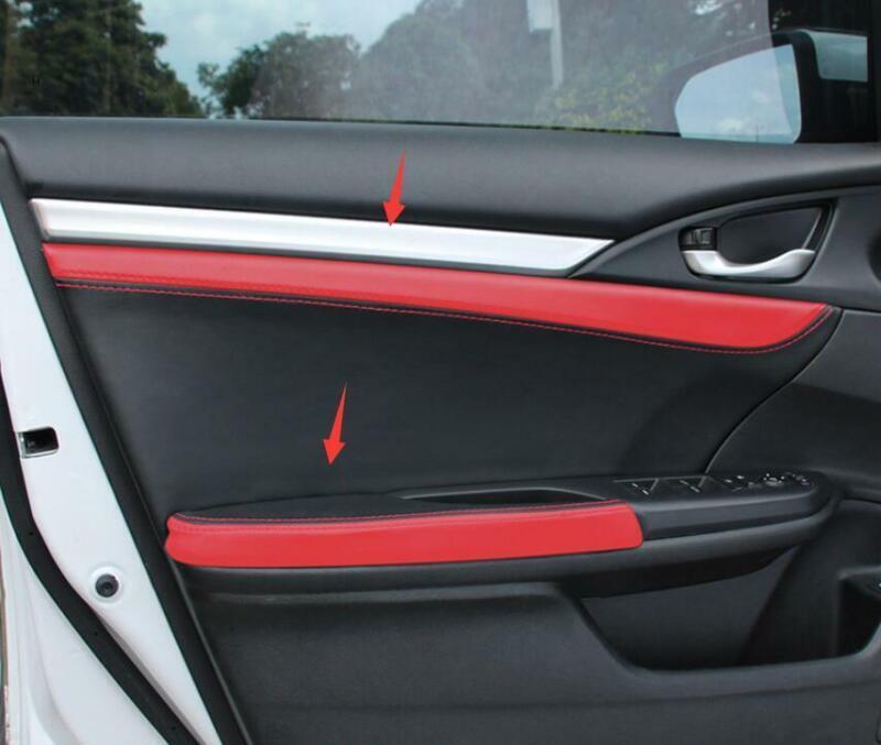 RedBlack Leather Inner Door Panel Armrest Cover for Honda for Civic 2016-2021 Sedan