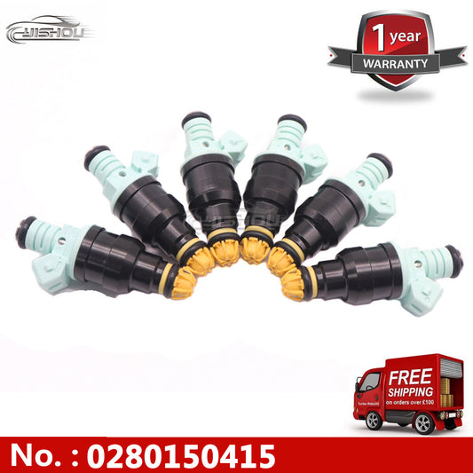 6-piece fuel injector kit 0280150415 for BMW 323i, 325i, 525i, and M3, with flow matching, new.