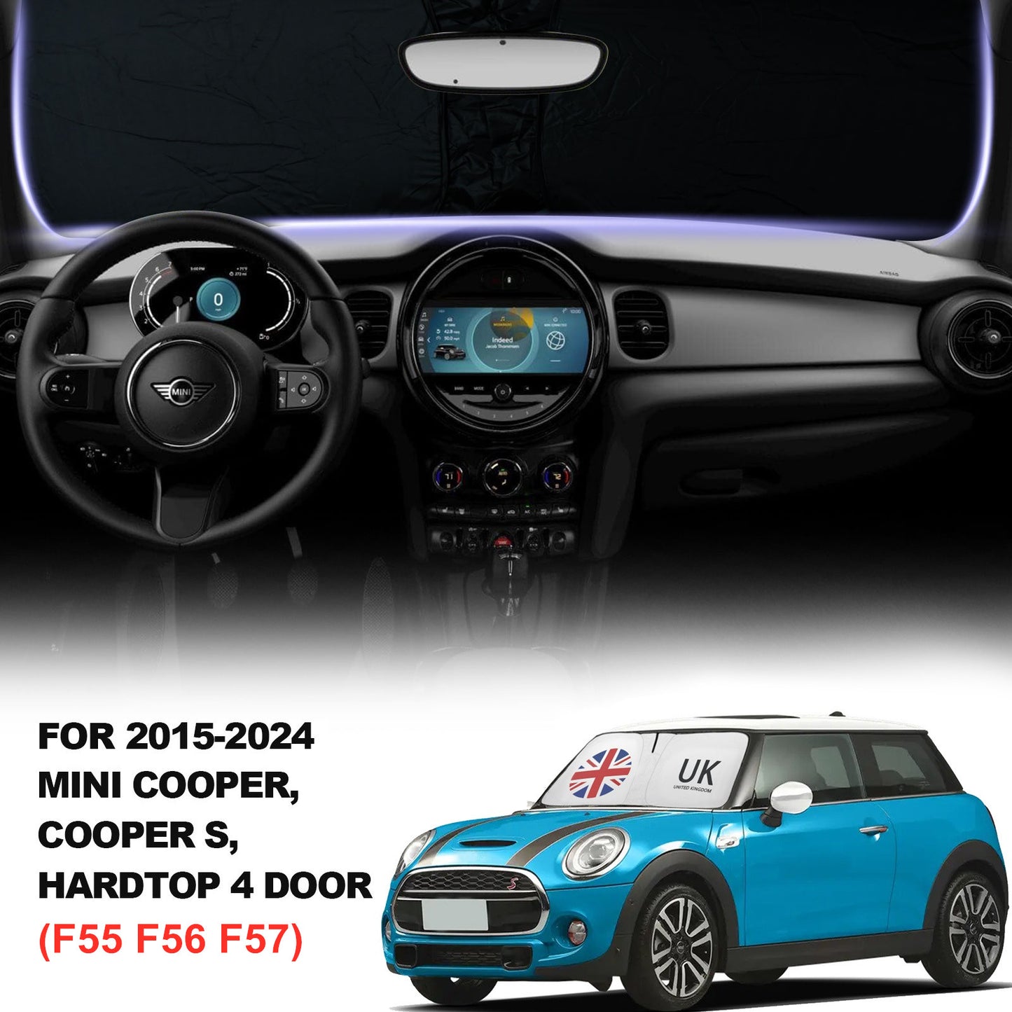 Red Union Jack For 15-23 for Mini Cooper F55 F56 F57 Car Windshield Sun Shade Cover