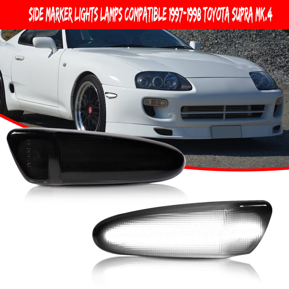 2-Pack Smoked Lens White LED Front Marker Lights for 97-98 for Toyota Supra MK.4