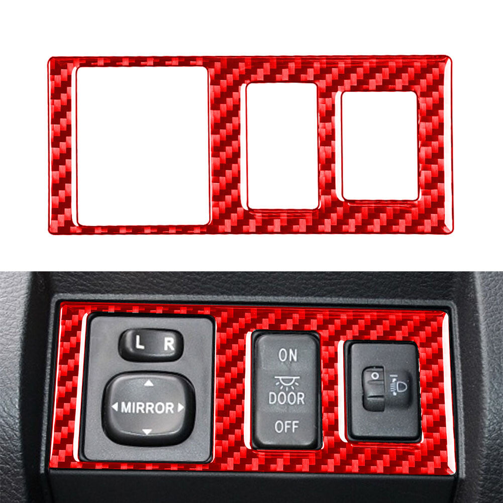Carbon Fiber Head Light Control Button Cover Fit for Toyota Tundra 2014-2021 Red Car