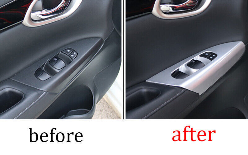 Glass Window Lifting Lock Panel Trim for Nissan Sentra Sylphy 13-19 Matte Silver