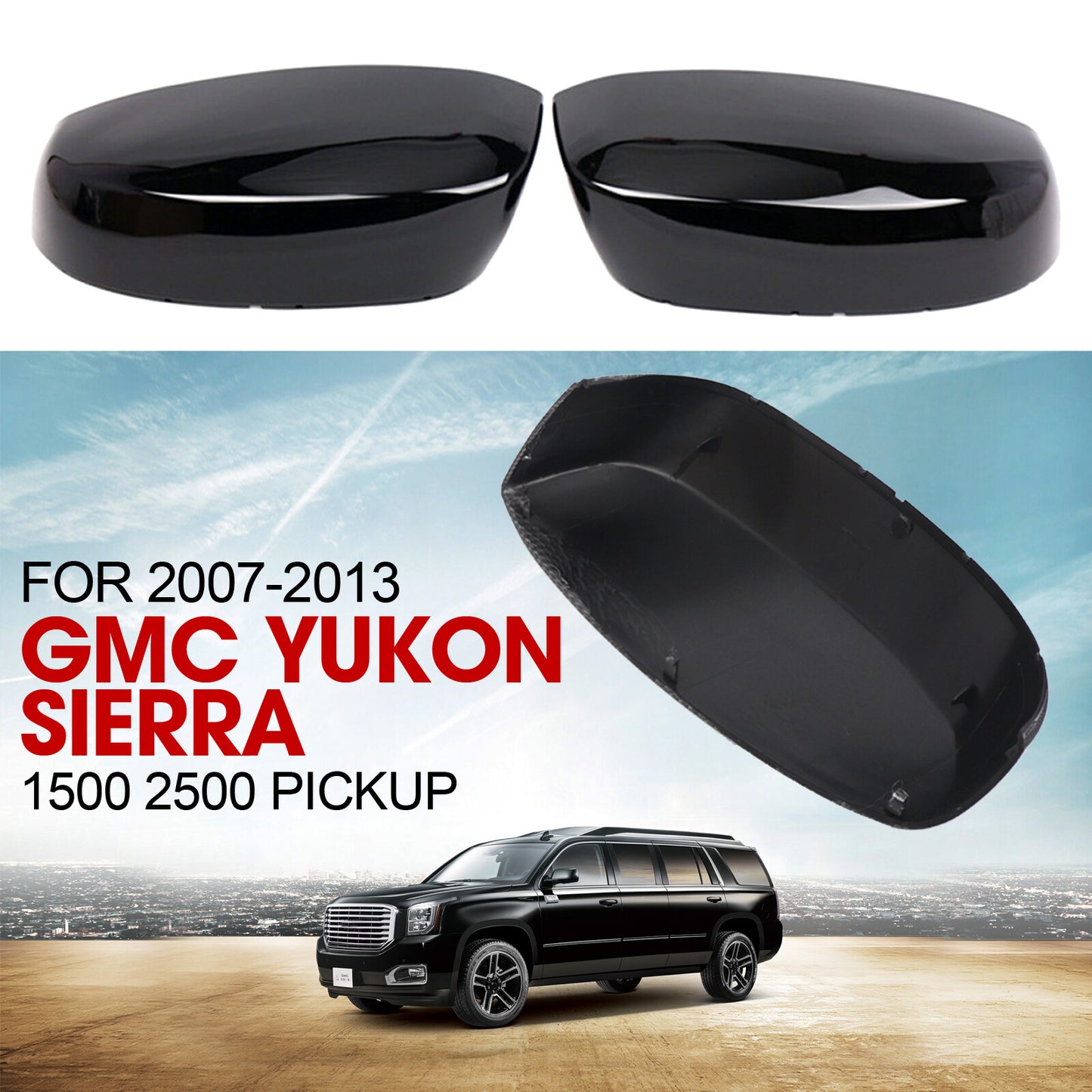 For 2007-2013 for Gmc for Yukon for Sierra 1500 2500 Gloss Black Rearview Mirror Cover Cap
