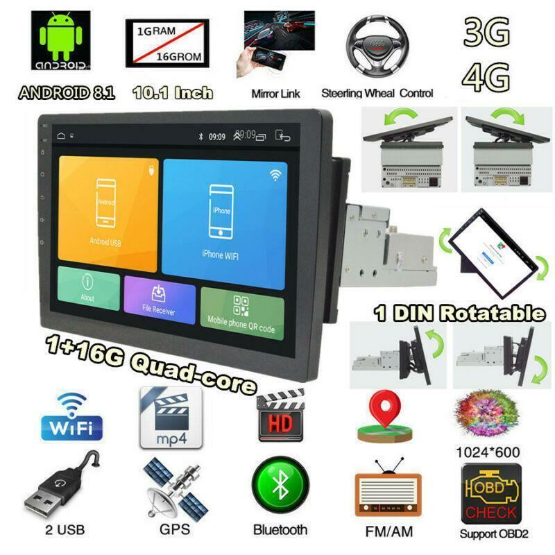 10.1 Android 8.1 Quad-core 1GB+16GB Car Stereo Radio GPS Rotatable BT Wifi SWC
