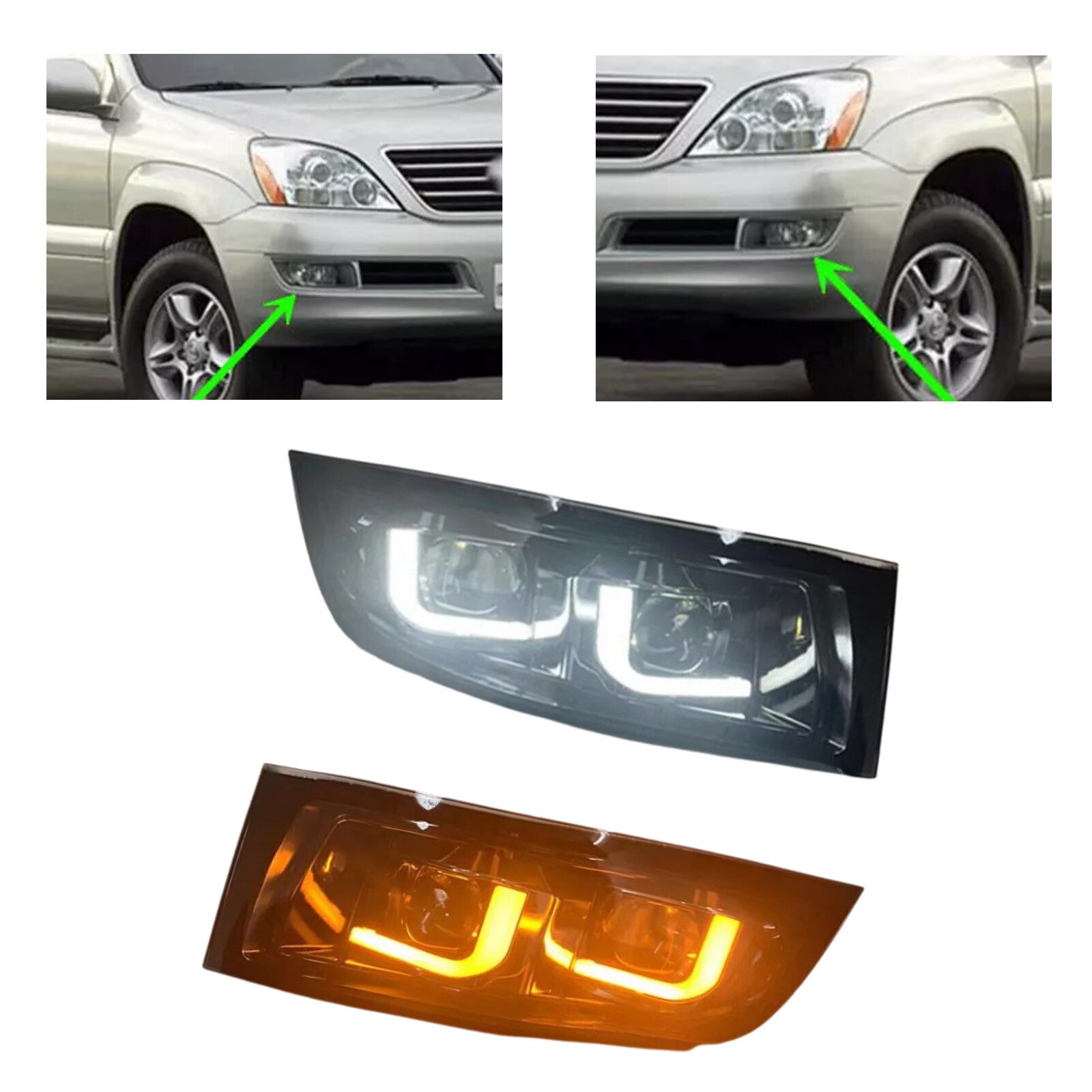 A Pair for Lexus GX470 2003-2009 LED Daytime Running Light Fog Light Assembly