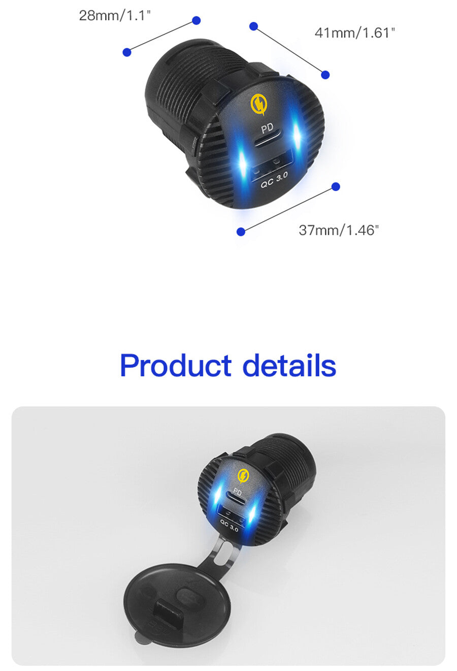 Car Dual Ports Phone for Charger Power Socket Adapter Fast Charging PD USB Type C