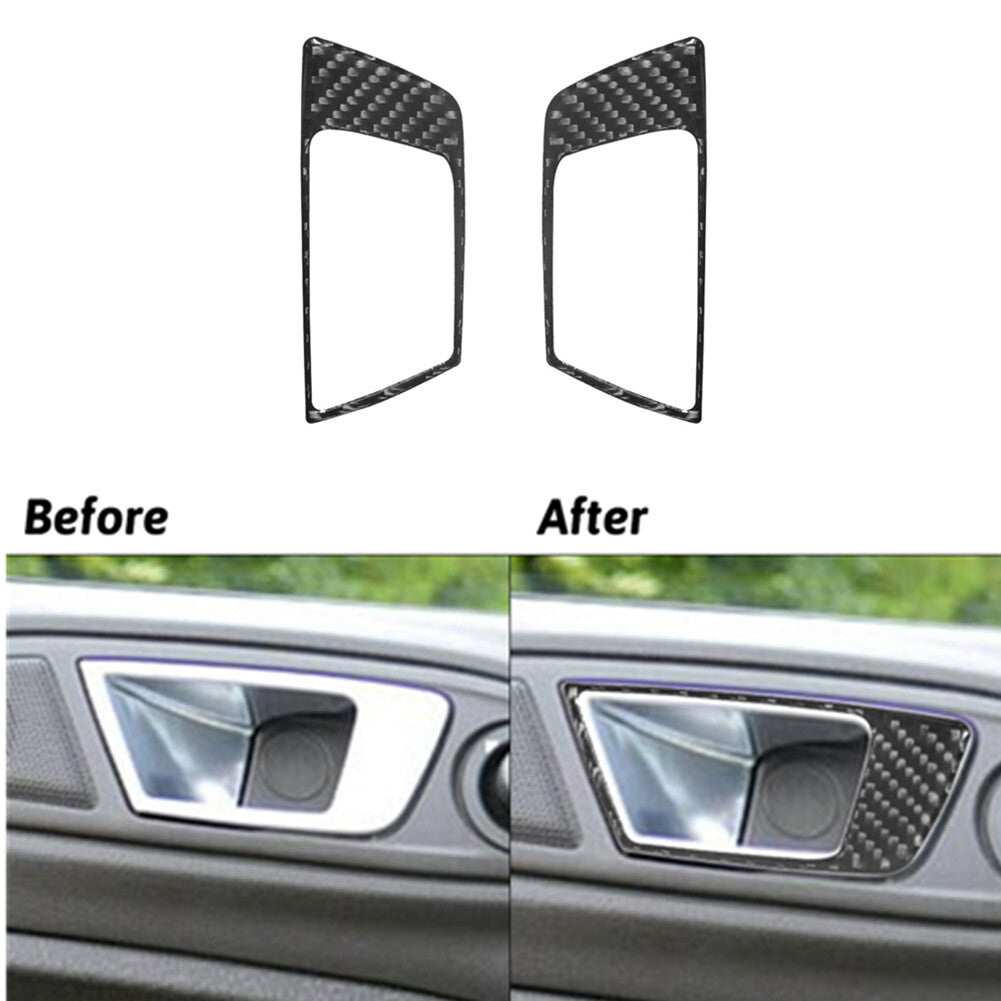 2pcs Carbon Fiber Front Door Pull Frame Cover Trim for Ford Fiesta 2011-2015