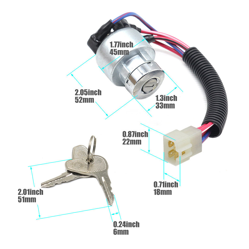 Ignition Switch w/2 Keys TC020-31820 For Kubota L3000F M6800 M4900 B2150 BX2200