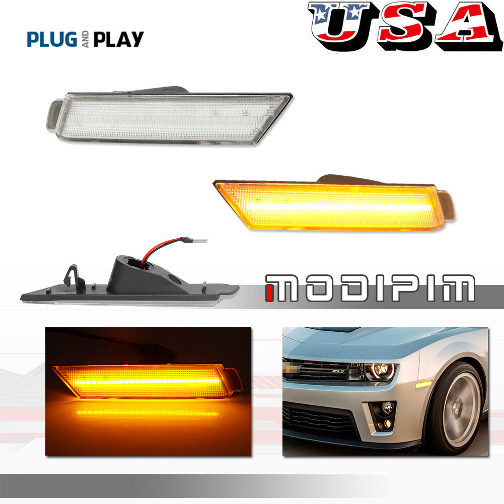 Transparent lens, amber LED front fender side marker lights for Chevrolet Camaro 2010-2015