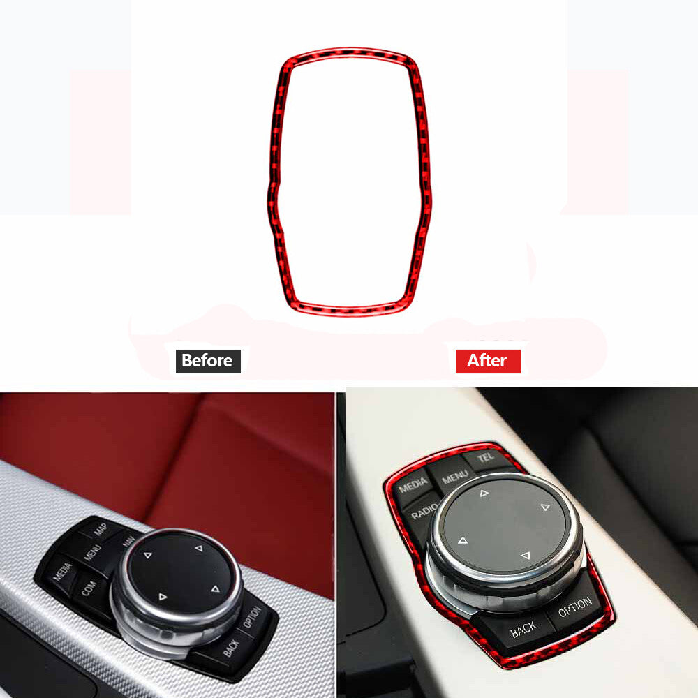 Red carbon fiber multimedia frame trim for BMW 3 Series F30 2013-2019