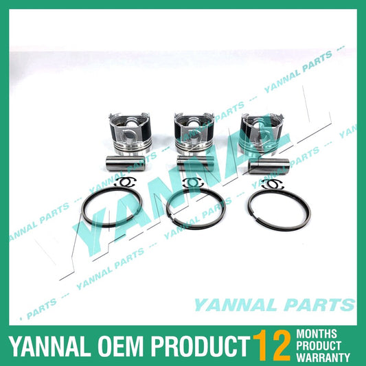 3-piece piston with piston rings + 0.5 mm for Mitsubishi K3F engine (extra-large size)